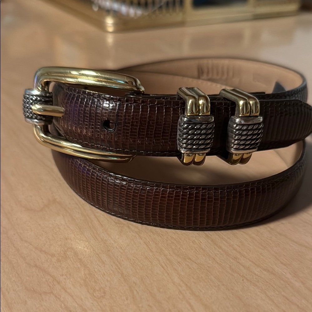 Brighton Brown and Gold Textured Leather Belt